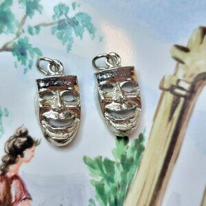 Sterling Silver Comedy Mask Charms 2 Opera Drama Jewelry Making